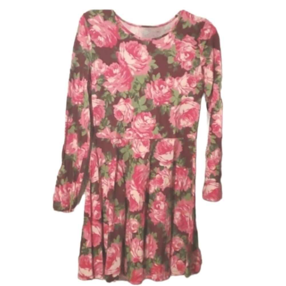 Pink and Burgundy rose floral long sleeved dress xxl/16 Children's Place